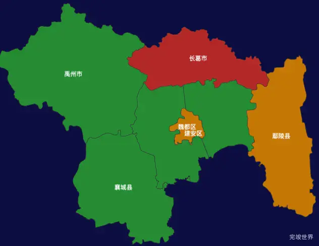echarts 许昌市地图 geoJson数据效果实例